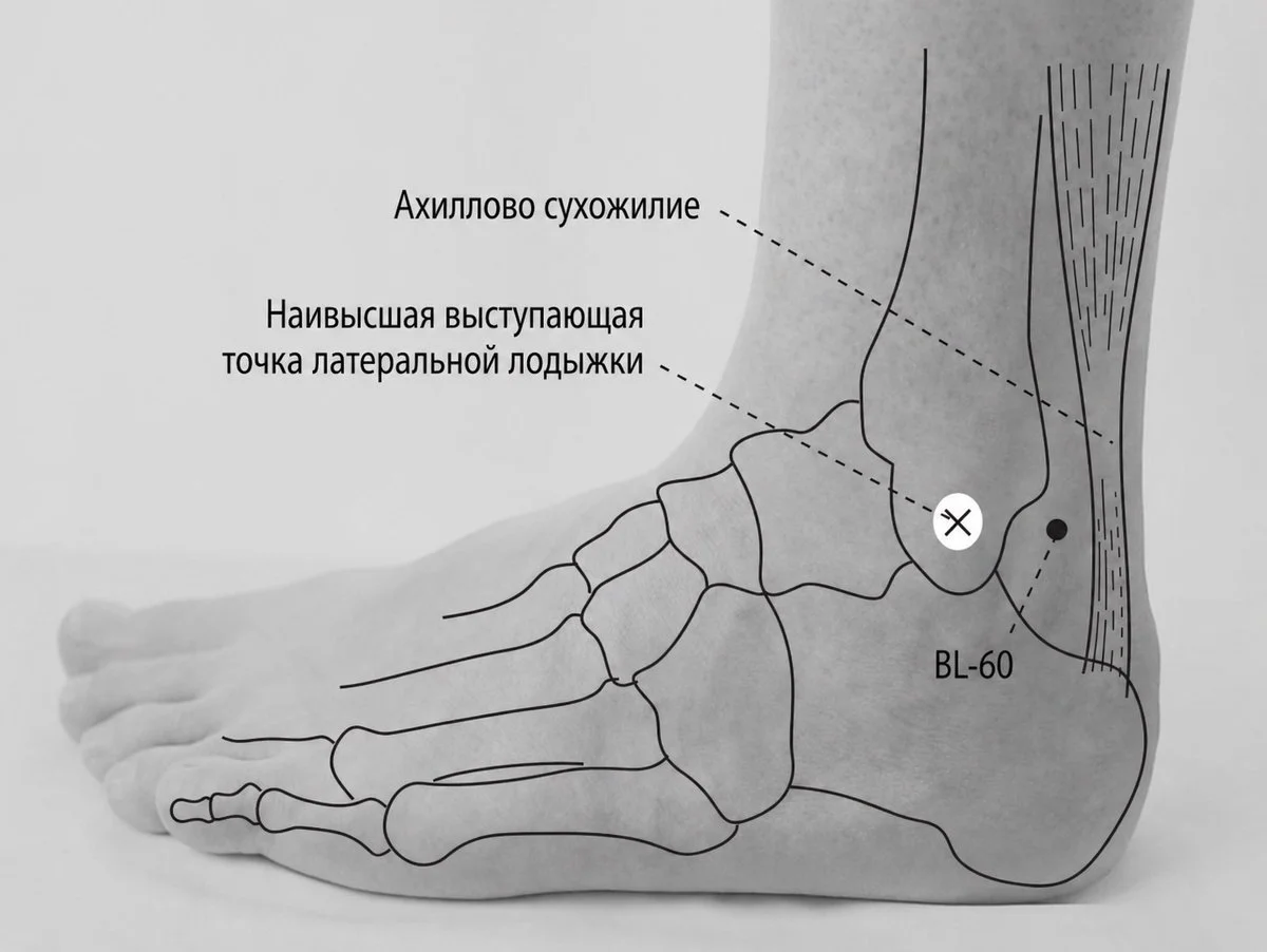 Расположение точки Кунь-Лунь BL-60 на стопе